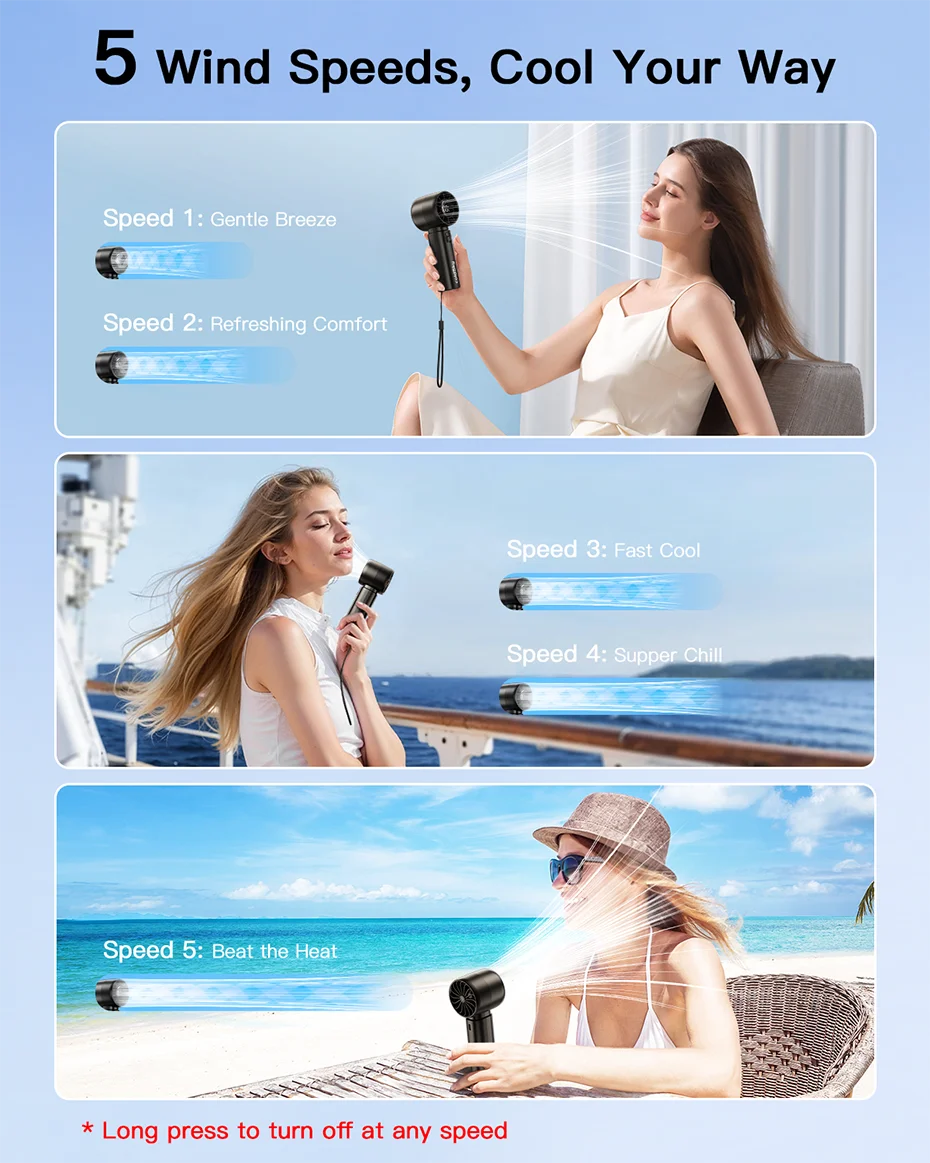 coldSky Handheld Mini Fan 4000mAh Battery Portable Rechargeable Fan with LED Display 5 Speed Turbo Fan for Beach Travel Vacation