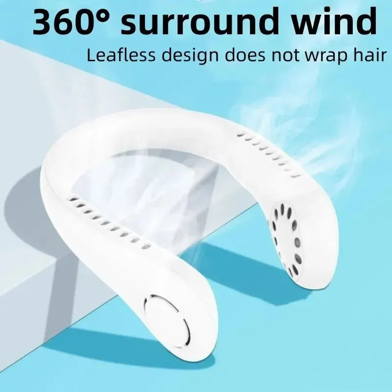 Portable Mini Home Summer Air-cooled Neck Hanging Fan for Outdoor Sports, Running, Travel Without Blades, Wearable USB Neck Stra