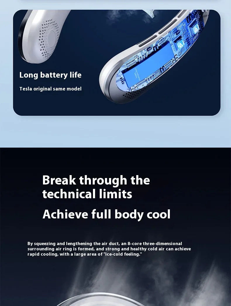 Portable Mini Home Summer Air-cooled Neck Hanging Fan for Outdoor Sports, Running, Travel Without Blades, Wearable USB Neck Fan