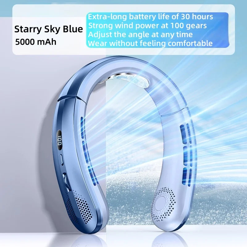 Portable Mini Home Summer Air-cooled Neck Hanging Fan for Outdoor Sports, Running, Travel Without Blades, Wearable USB Neck Fan