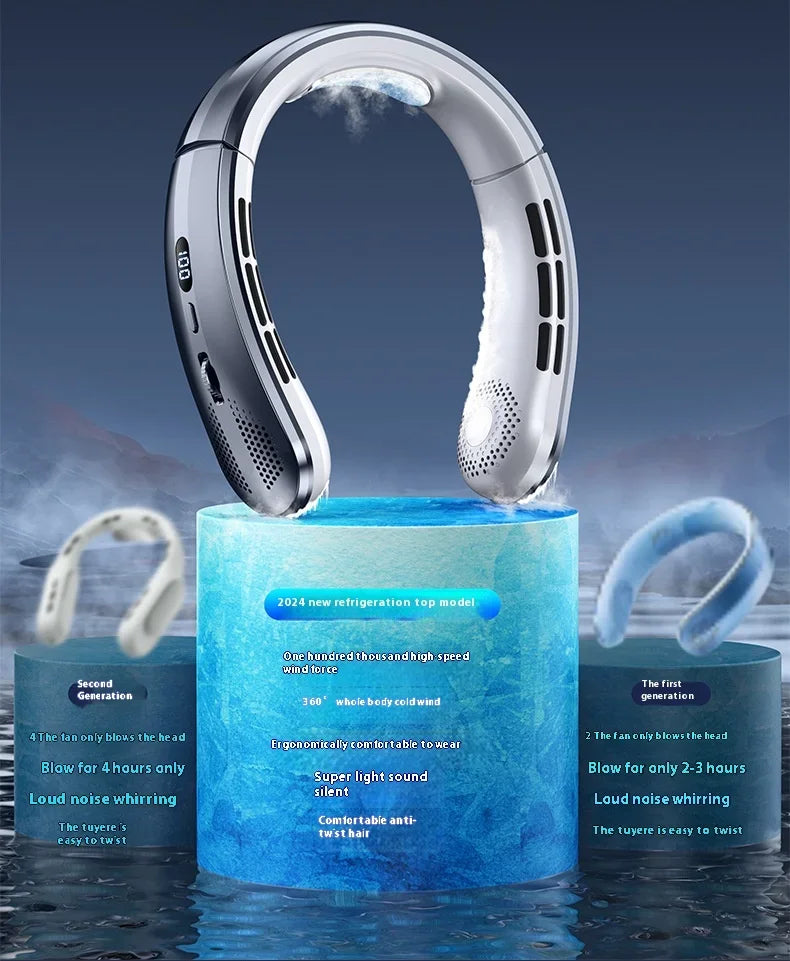 Portable Mini Home Summer Air-cooled Neck Hanging Fan for Outdoor Sports, Running, Travel Without Blades, Wearable USB Neck Fan