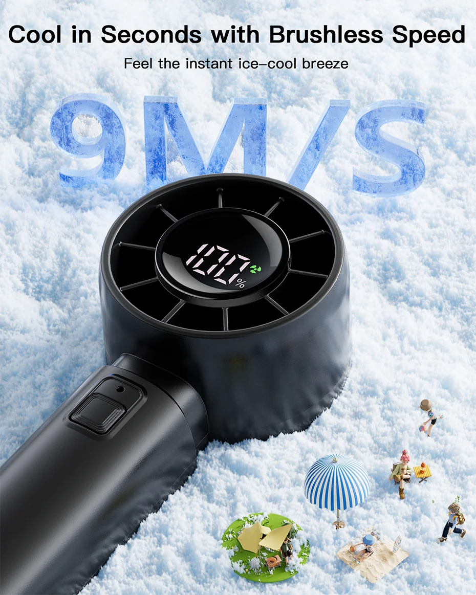 coldSky Portable Handheld Fan 4000mAh Battery Operated with LED Display Handheld Personal Small Fan 5 Speed Mini Fan for Travel