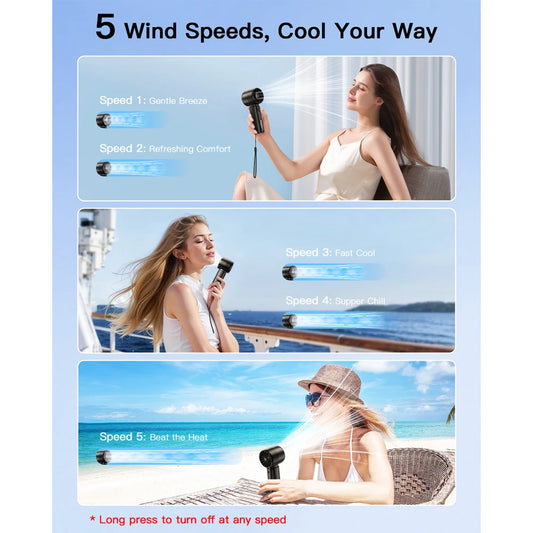 coldSky Handheld Mini Fan 4000mAh Battery Portable Rechargeable Fan with LED Display 5 Speed Turbo Fan for Beach Travel Vacation