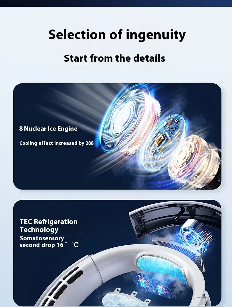 Portable Mini Home Summer Air-cooled Neck Hanging Fan for Outdoor Sports, Running, Travel Without Blades, Wearable USB Neck Fan