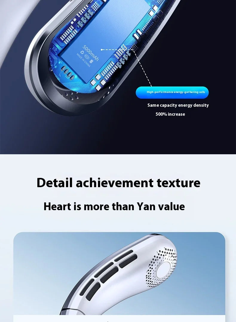 Portable Mini Home Summer Air-cooled Neck Hanging Fan for Outdoor Sports, Running, Travel Without Blades, Wearable USB Neck Fan