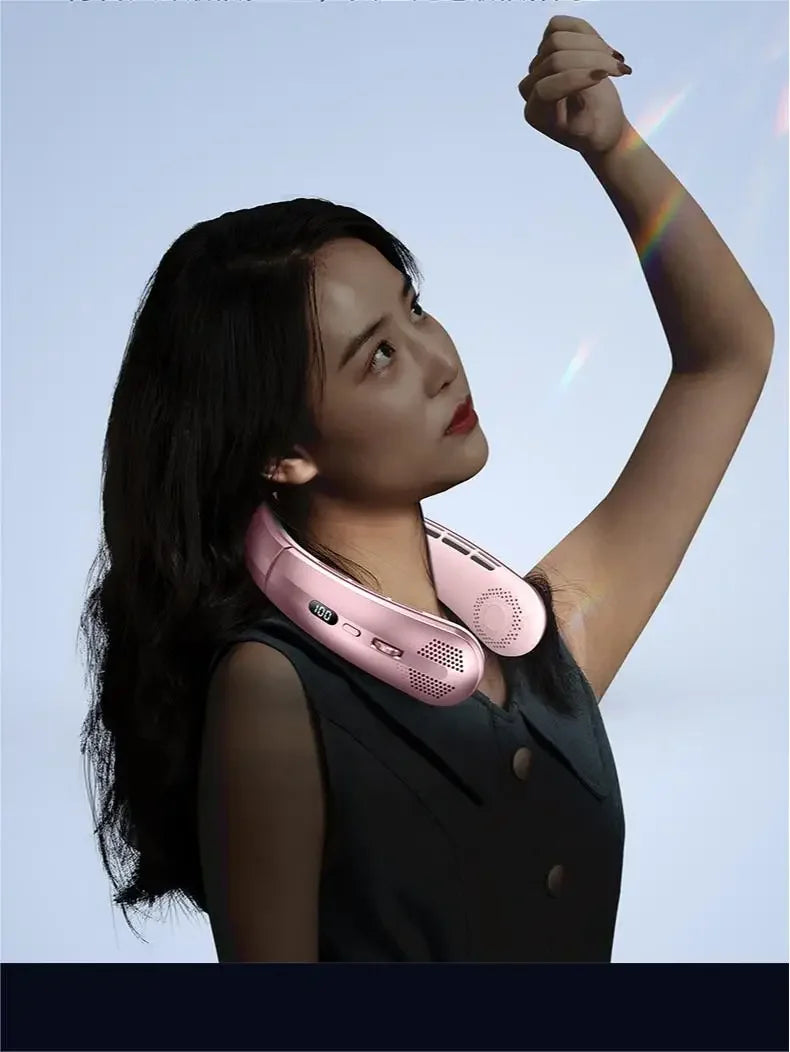 Portable Mini Home Summer Air-cooled Neck Hanging Fan for Outdoor Sports, Running, Travel Without Blades, Wearable USB Neck Fan