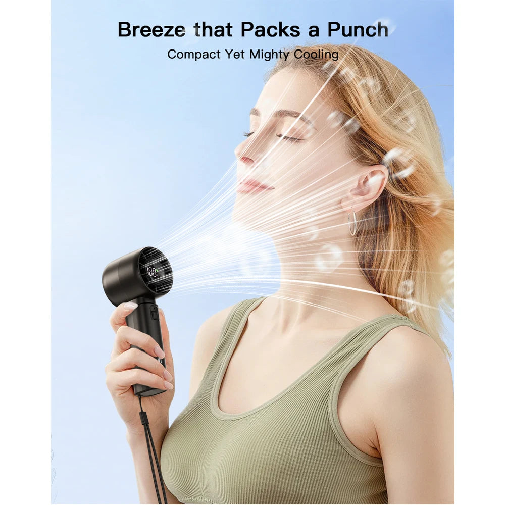 coldSky Portable Handheld Fan 4000mAh Battery Operated with LED Display Handheld Personal Small Fan 5 Speed Mini Fan for Travel