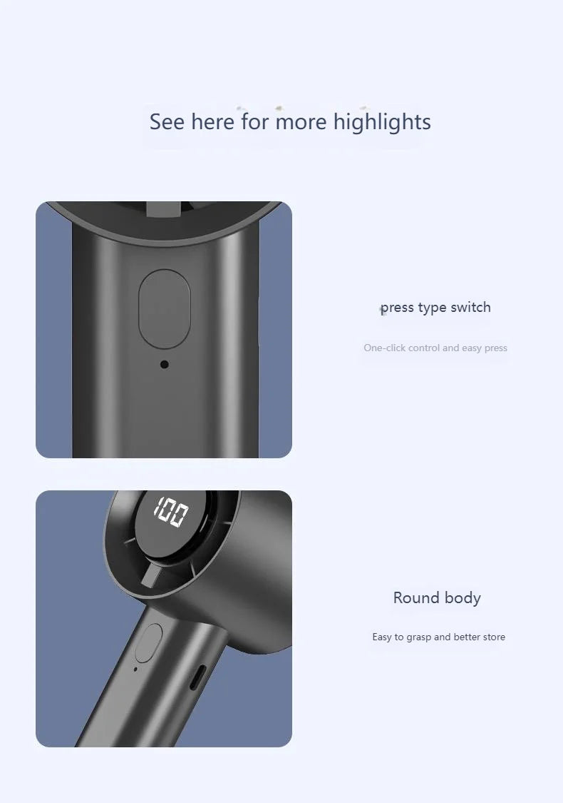 Portable Mini Handheld Fan with LED Display Semiconductor Refrigeration 100 Speeds USB Rechargeable Battery Outdoor Fan