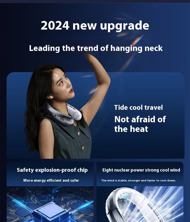 Portable Mini Home Summer Air-cooled Neck Hanging Fan for Outdoor Sports, Running, Travel Without Blades, Wearable USB Neck Fan