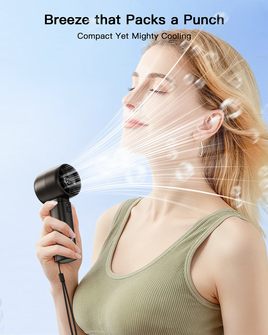coldSky Portable Handheld Fan 4000mAh Battery Operated with LED Display Handheld Personal Small Fan 5 Speed Mini Fan for Travel