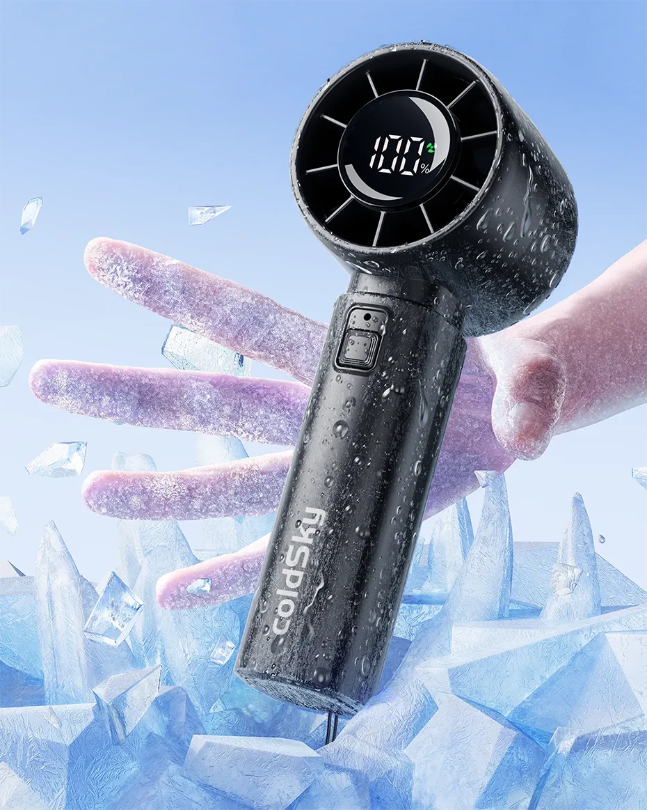 coldSky Portable Handheld Fan 4000mAh Battery Operated with LED Display Handheld Personal Small Fan 5 Speed Mini Fan for Travel