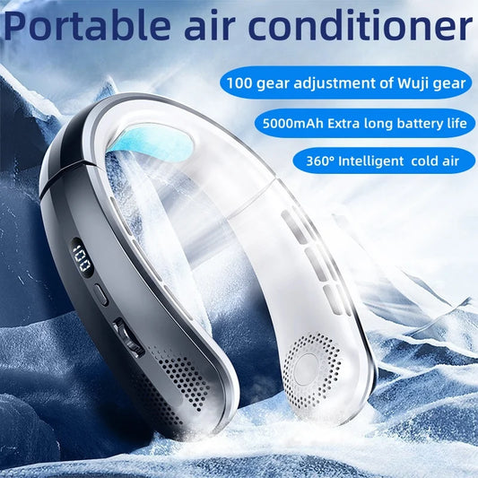Portable Mini Home Summer Air-cooled Neck Hanging Fan for Outdoor Sports, Running, Travel Without Blades, Wearable USB Neck Fan