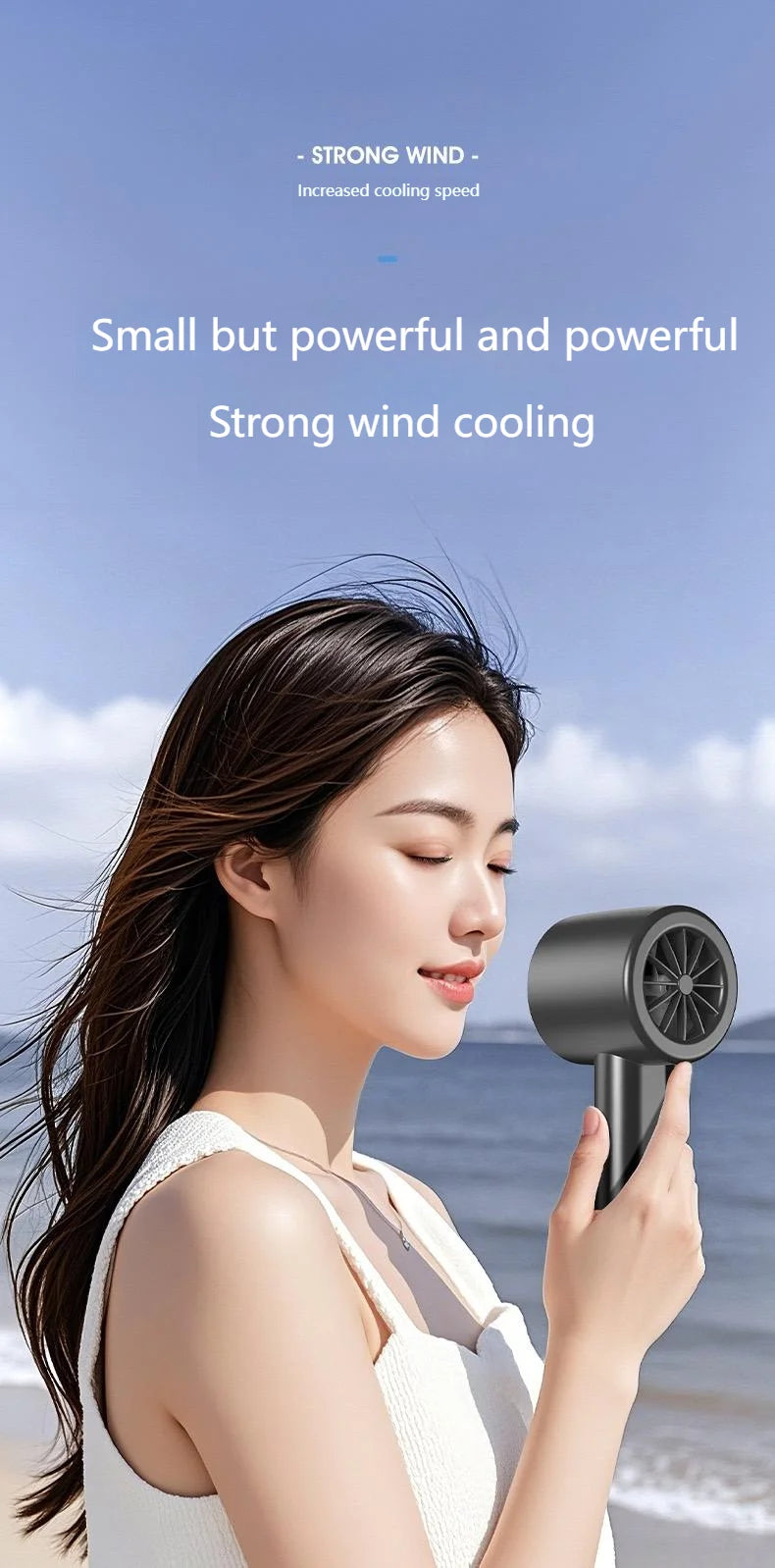 Portable Mini Handheld Fan with LED Display Semiconductor Refrigeration 100 Speeds USB Rechargeable Battery Outdoor Fan