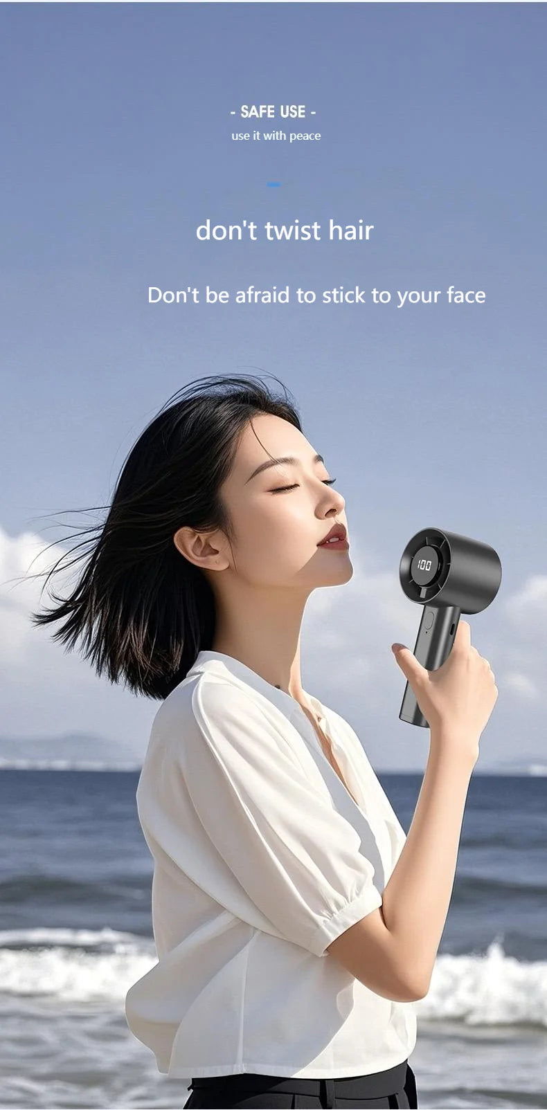 Portable Mini Handheld Fan with LED Display Semiconductor Refrigeration 100 Speeds USB Rechargeable Battery Outdoor Fan