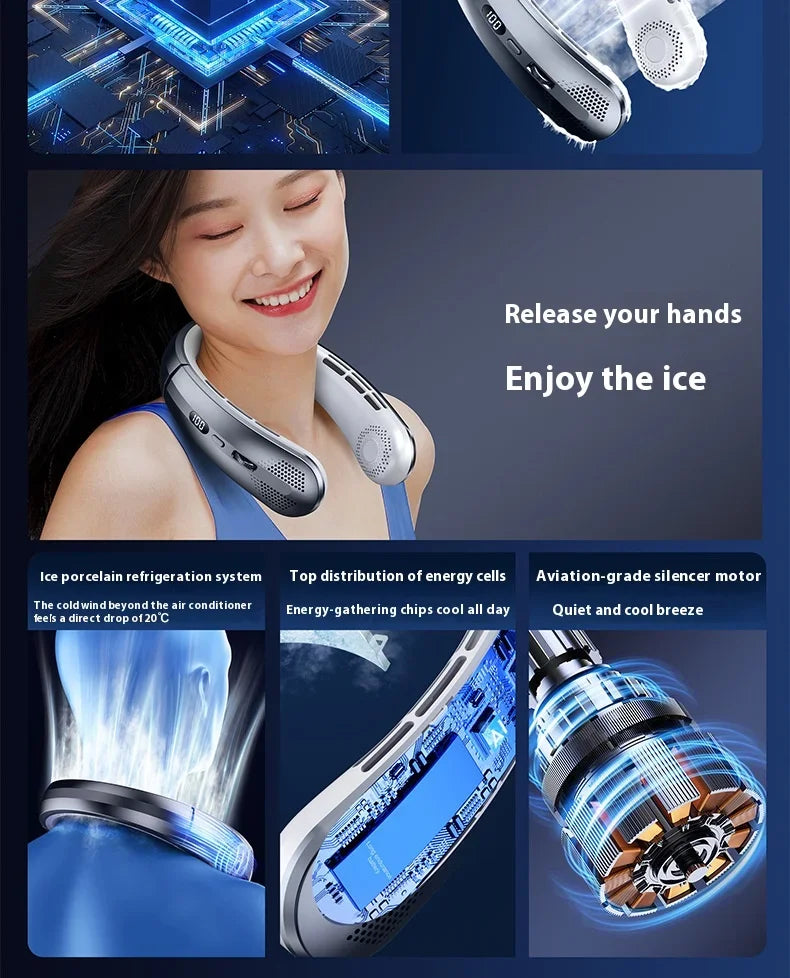 Portable Mini Home Summer Air-cooled Neck Hanging Fan for Outdoor Sports, Running, Travel Without Blades, Wearable USB Neck Fan