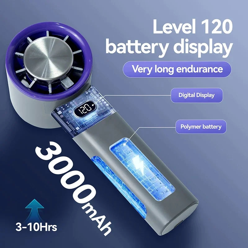 Xiaomi Handheld Mini Fan 120 Speed Electric Hand Fans Ice Compress High-Speed Cooling Rechargeable Portable LED Digital Display