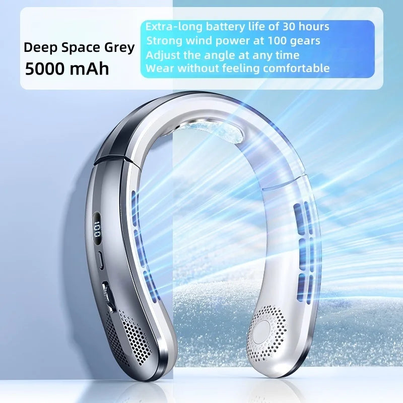 Portable Mini Home Summer Air-cooled Neck Hanging Fan for Outdoor Sports, Running, Travel Without Blades, Wearable USB Neck Fan